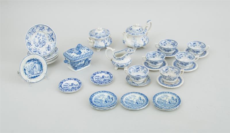 Appraisal: GROUP OF STAFFORDSHIRE BLUE TRANSFER-PRINTED MINIATURE CHILD'S TEA ARTICLES Including