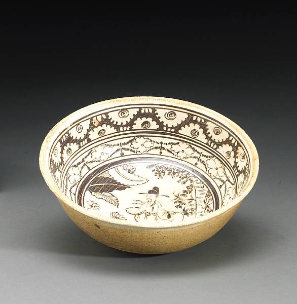 Appraisal: A Cizhou black and white slip-decorated deep bowl Ming Dynasty