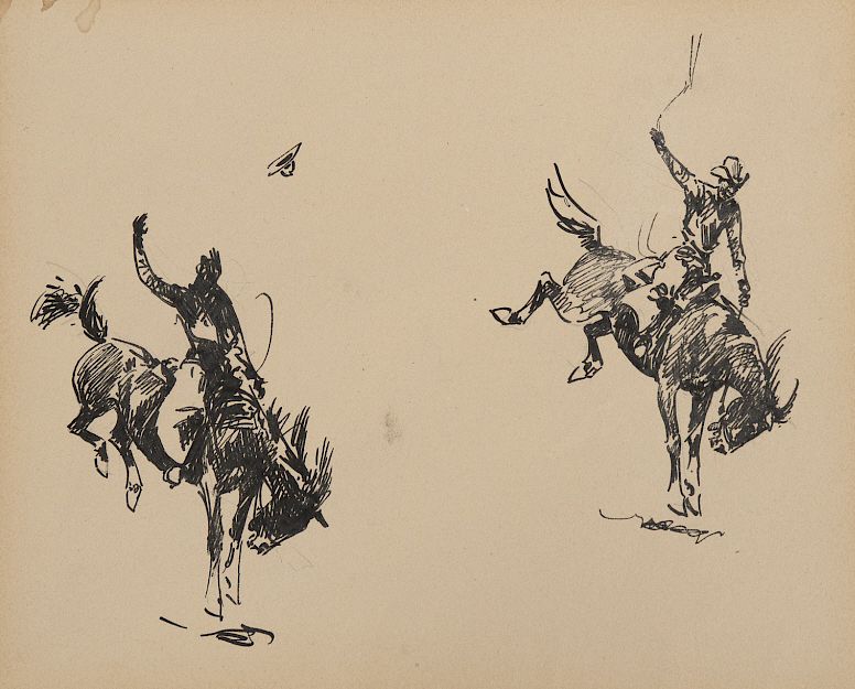 Appraisal: Edward Borein Sketch of Two Bucking Broncos Sketch of Two