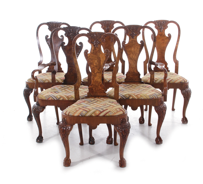 Appraisal: Queen Anne style burl walnut dining chairs late th th