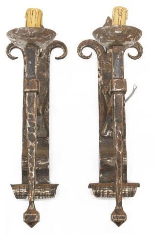 Appraisal: lot of Gothic style hammered steel wall sconces th c