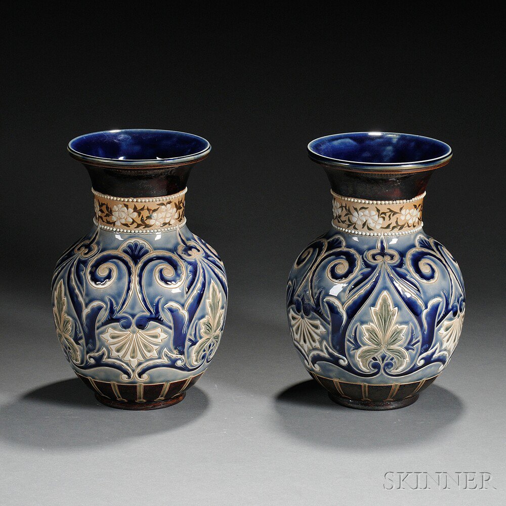 Appraisal: Pair of Doulton Lambeth Eliza Simmance Decorated Stoneware Vases England