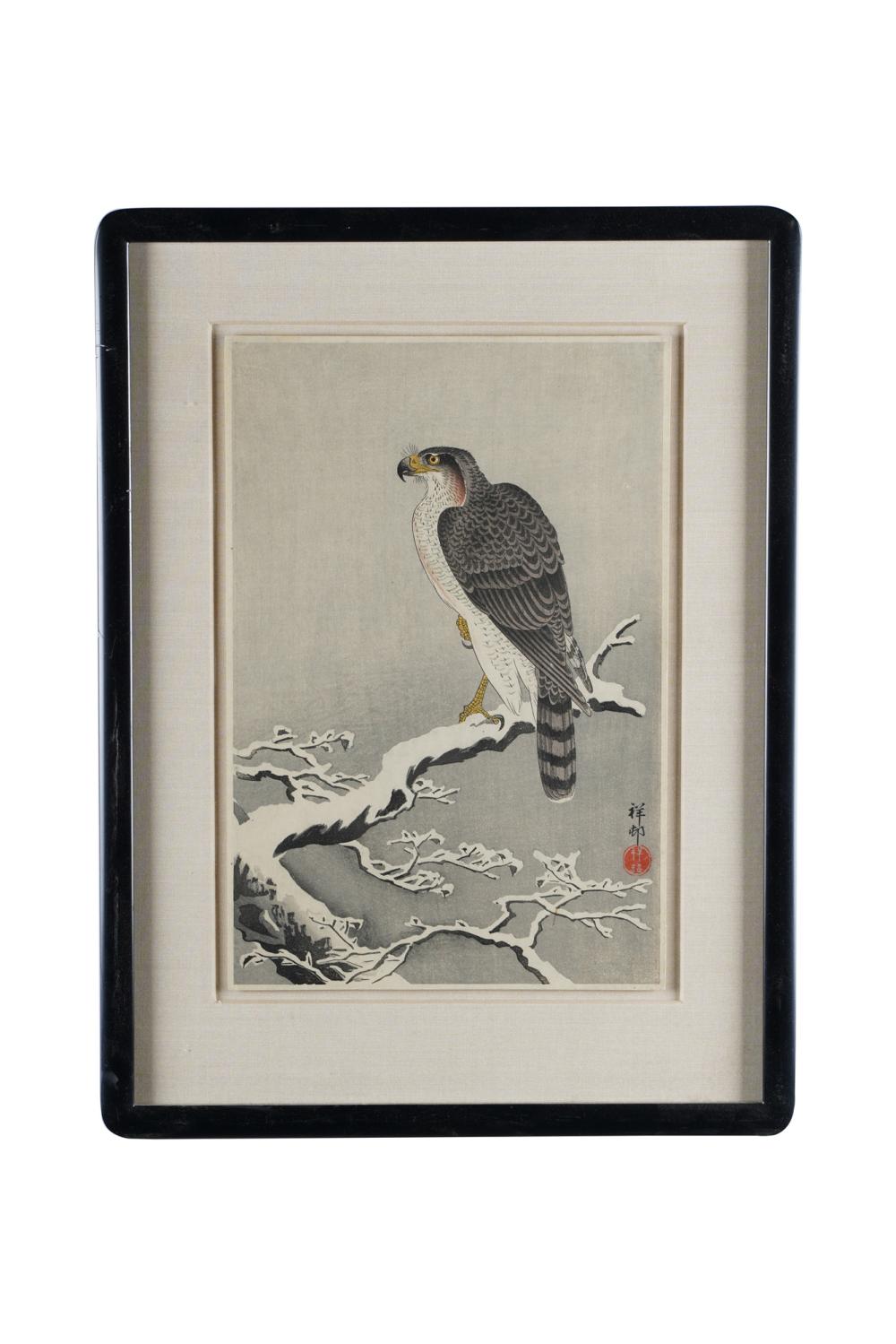 Appraisal: JAPANESE COLOR WOODBLOCK PRINT OF A HAWKsigned lower right Condition