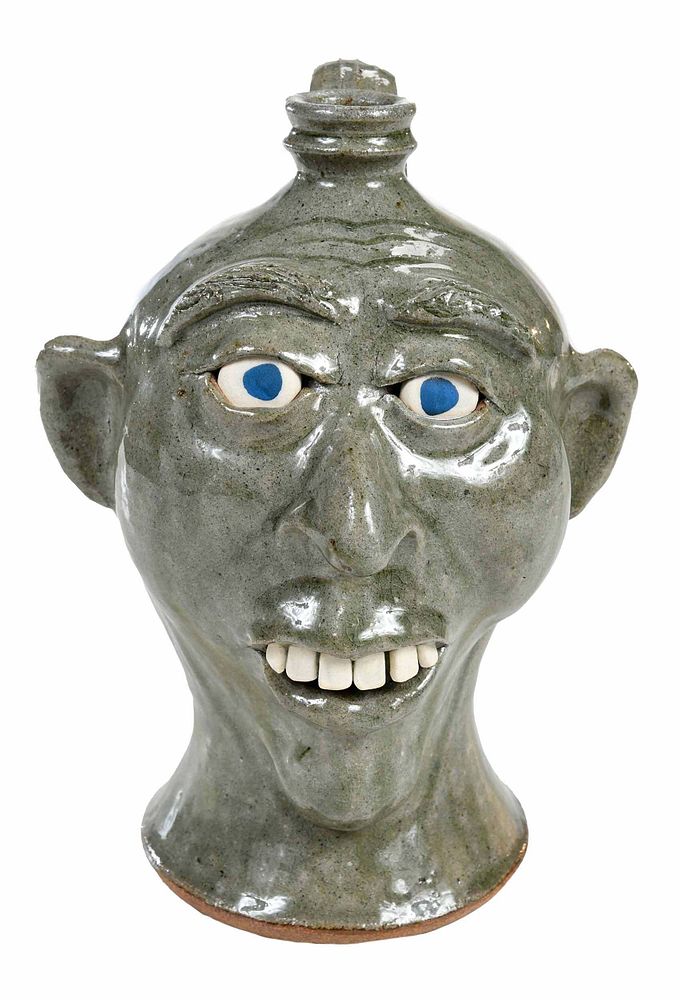 Appraisal: Michael Crocker Face Jug Lula Georgia b celadon green alkaline