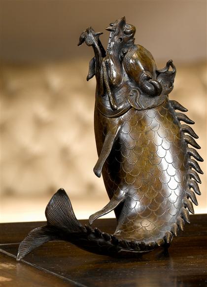 Appraisal: Japanese patinated bronze carp figureH in