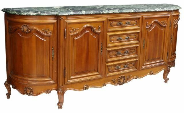 Appraisal: French Louis XV style marble-top fruitwood sideboard th c having