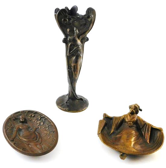 Appraisal: Three bronze brass and other cast-metal desk accessories featuring some