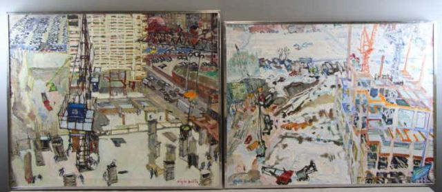 Appraisal: SMITH Clyde Two Oil on Canvas City ConstructionScenes Both signed