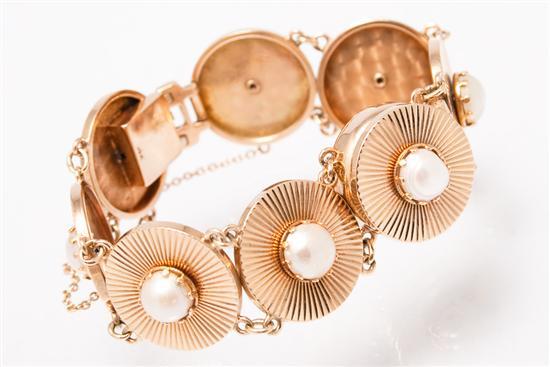 Appraisal: Lucian Piccard K yellow gold and pearl bracelet-watch