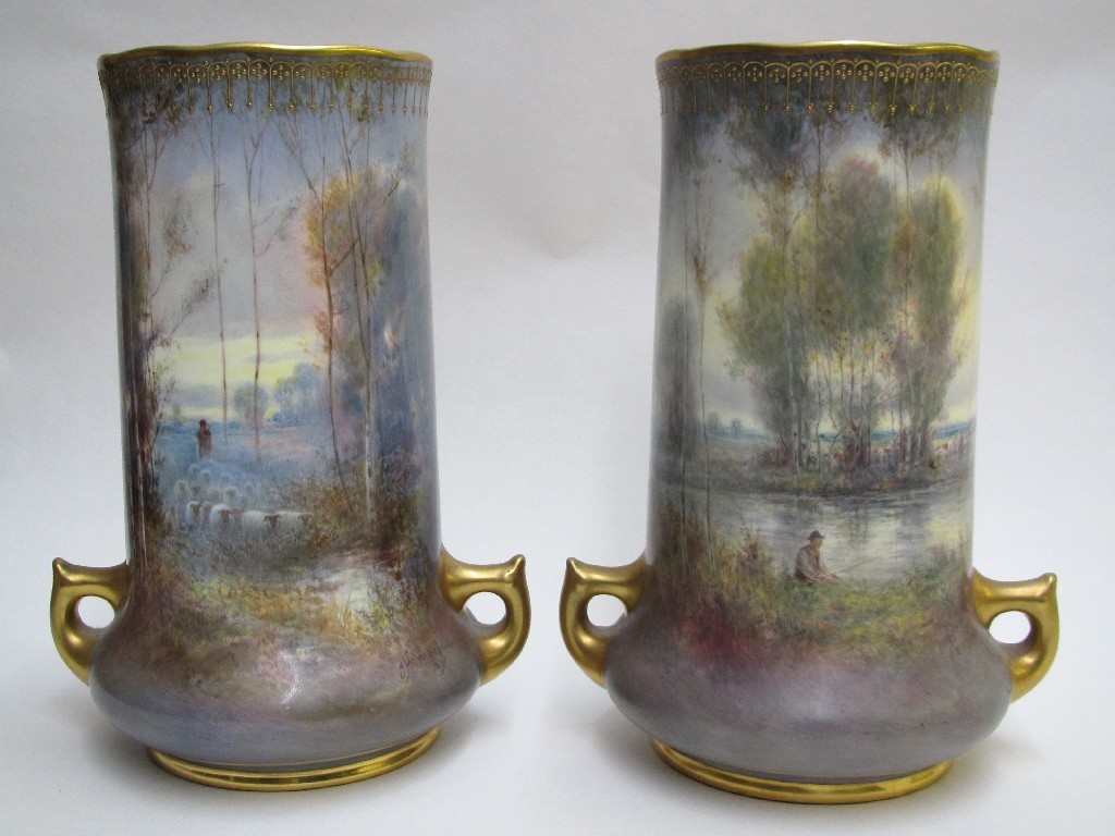 Appraisal: Two Royal Doulton vases by Joseph Hancock one finely painted