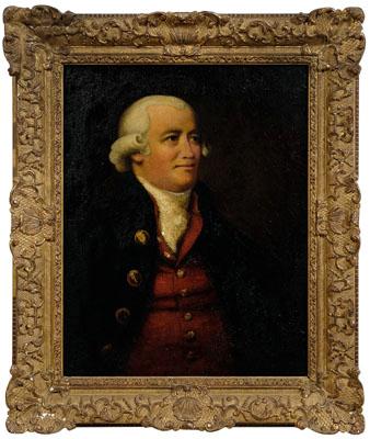 Appraisal: British School portrait gentleman wearing wig red vest and black