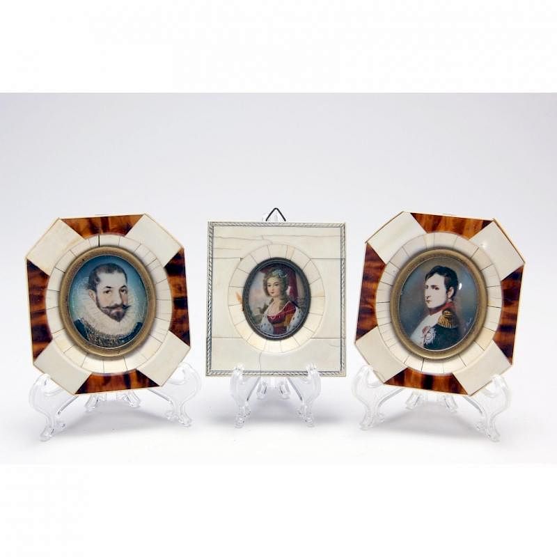 Appraisal: Three Miniature Portraits on Ivory th century depicting Napoleon Shakespeare