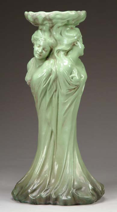 Appraisal: OUTSTANDING ART POTTERY FIGURAL PEDESTAL Unmarked attributed to Clement Massier