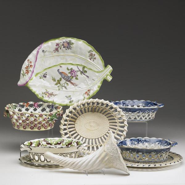 Appraisal: ENGLISH CERAMICS Eight pieces include Spode reticulated basket with underplate