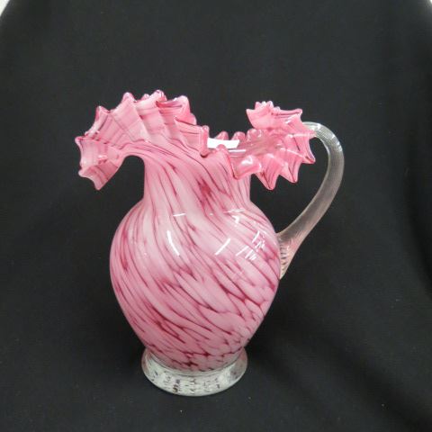 Appraisal: Cranberry Opalescent Art Glass Pitcher swirling design excellent