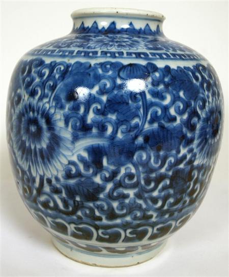 Appraisal: A th century Chinese blue painted ginger jar of ovoid