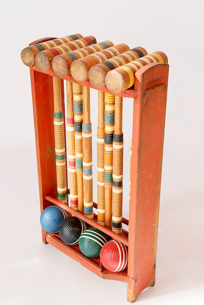 Appraisal: Vintage Wooden Croquet Set Exclusive on Bidsquare Vintage Wooden Croquet