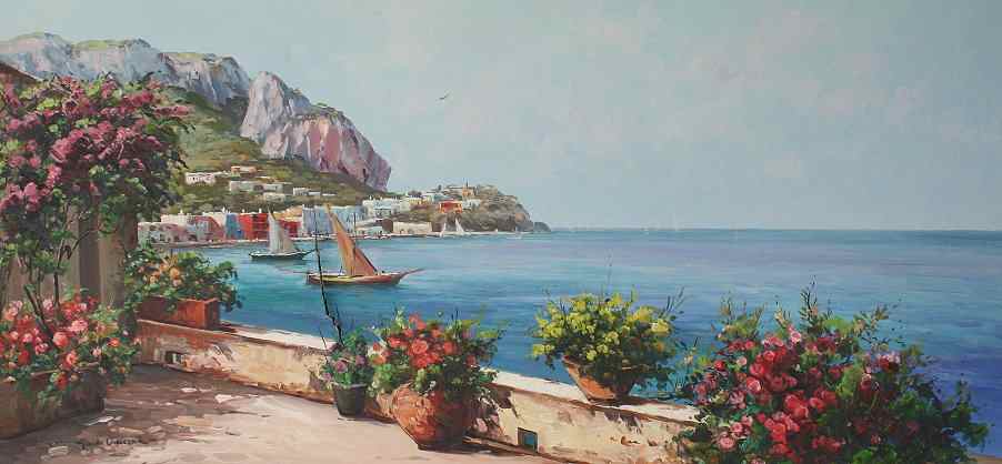 Appraisal: ODIERNA Guido Italian - Italian Coastal Scene from a Veranda