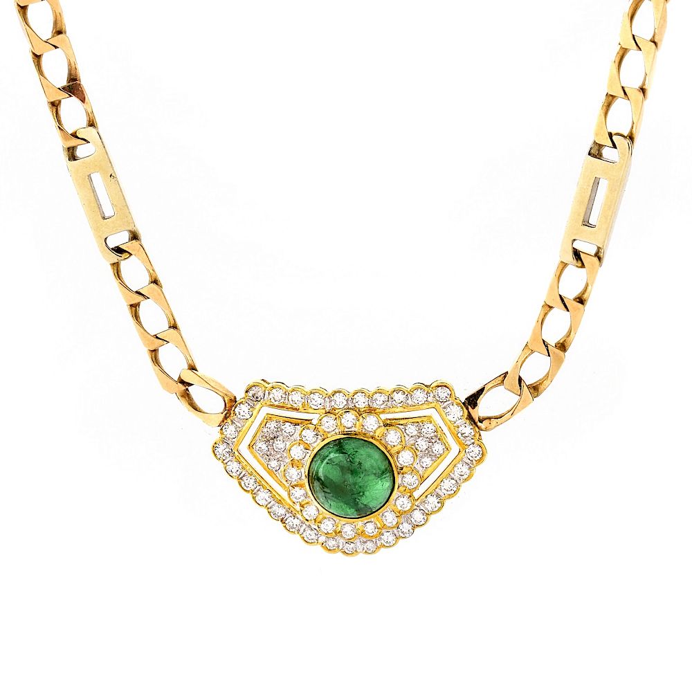 Appraisal: Emerald Diamond and K Gold Pendant Necklace Vintage Italian Approx