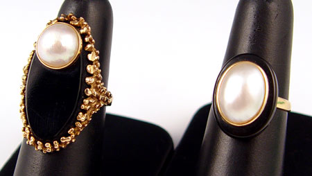 Appraisal: TWO K ONYX AND CULTURED MABE PEARL RINGS K yellow