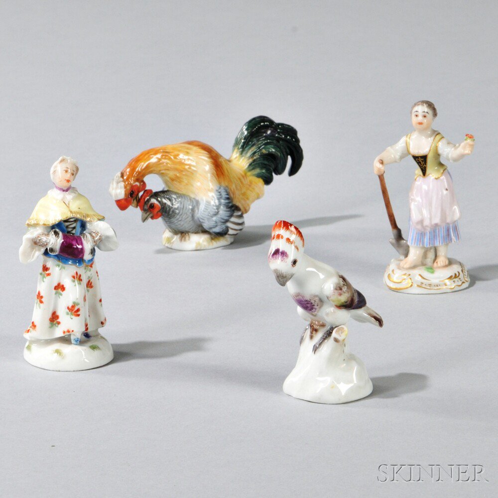 Appraisal: Four Miniature Meissen Porcelain Figures Germany th century each polychrome