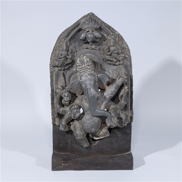 Appraisal: Heavy and detailed antique Indian Ganesh stone wall carving th