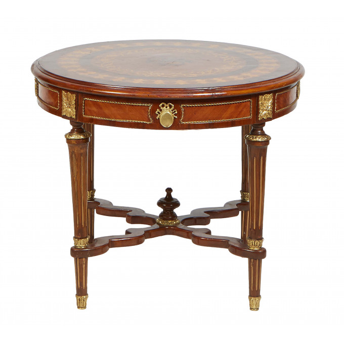 Appraisal: French Louis XVI Style Ormolu Mounted Inlaid Cherry Coffee Table