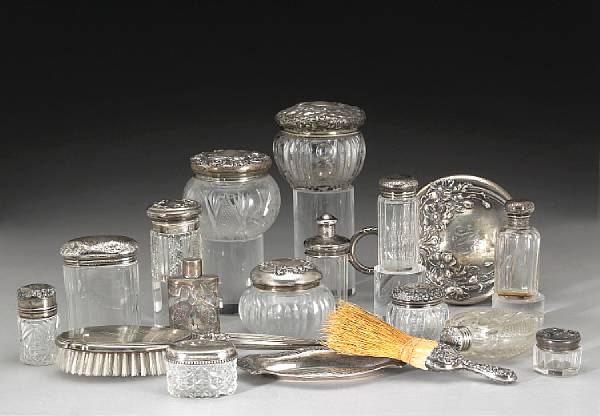 Appraisal: A large group of sterling and sterling mounted lady's dressing