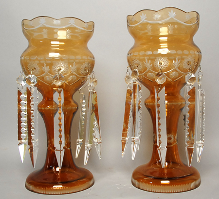 Appraisal: Pair Amber Glass Lustres H Dia