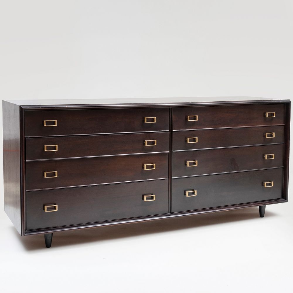 Appraisal: John Stuart Brass-Mounted Stained Wood Long Chest of Drawers Label