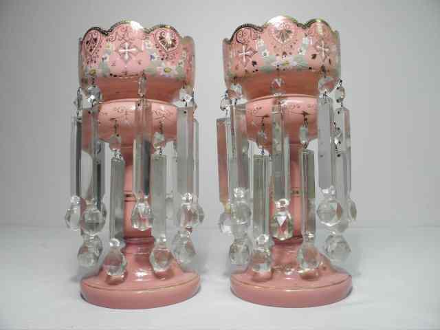 Appraisal: Pair of Victorian pink art glass mantel ''mantle'' lustres Bristol