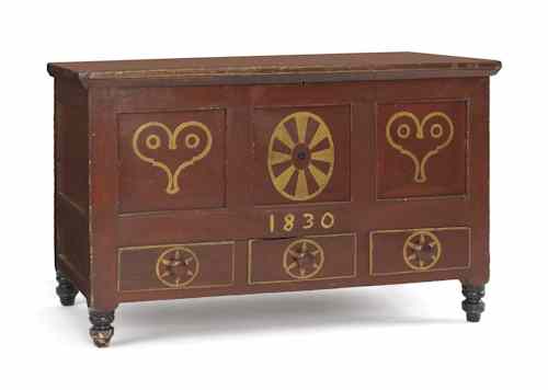 Appraisal: Virginia painted walnut cherry and pine dower chest dated with