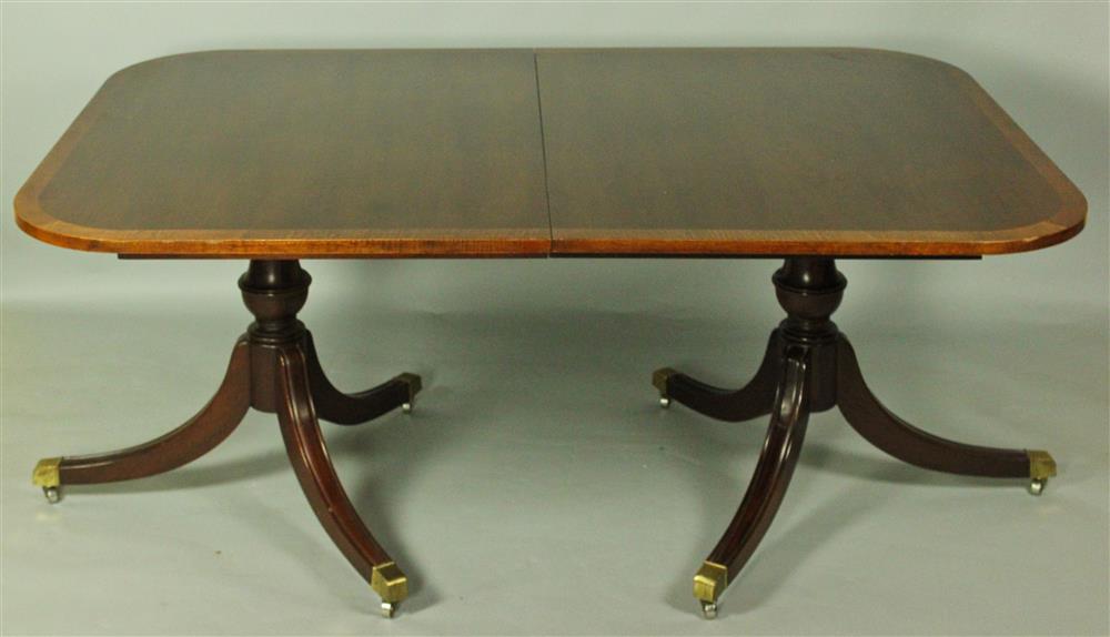 Appraisal: TWO PEDESTAL MAHOGANY CROSS BANDED DINING TABLE having a rectangular