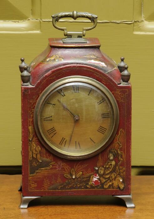 Appraisal: REGENCY RED JAPANNED BRACKET CLOCK With arched case and brass