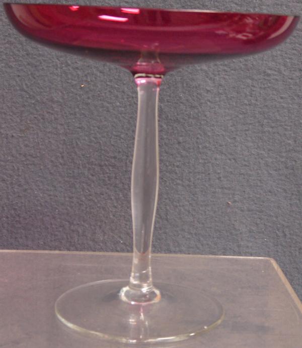 Appraisal: cranberry glass compotes clear stems bases h h Estimate -