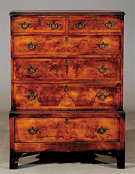 Appraisal: George II style inlaid walnut chest on stand mid th