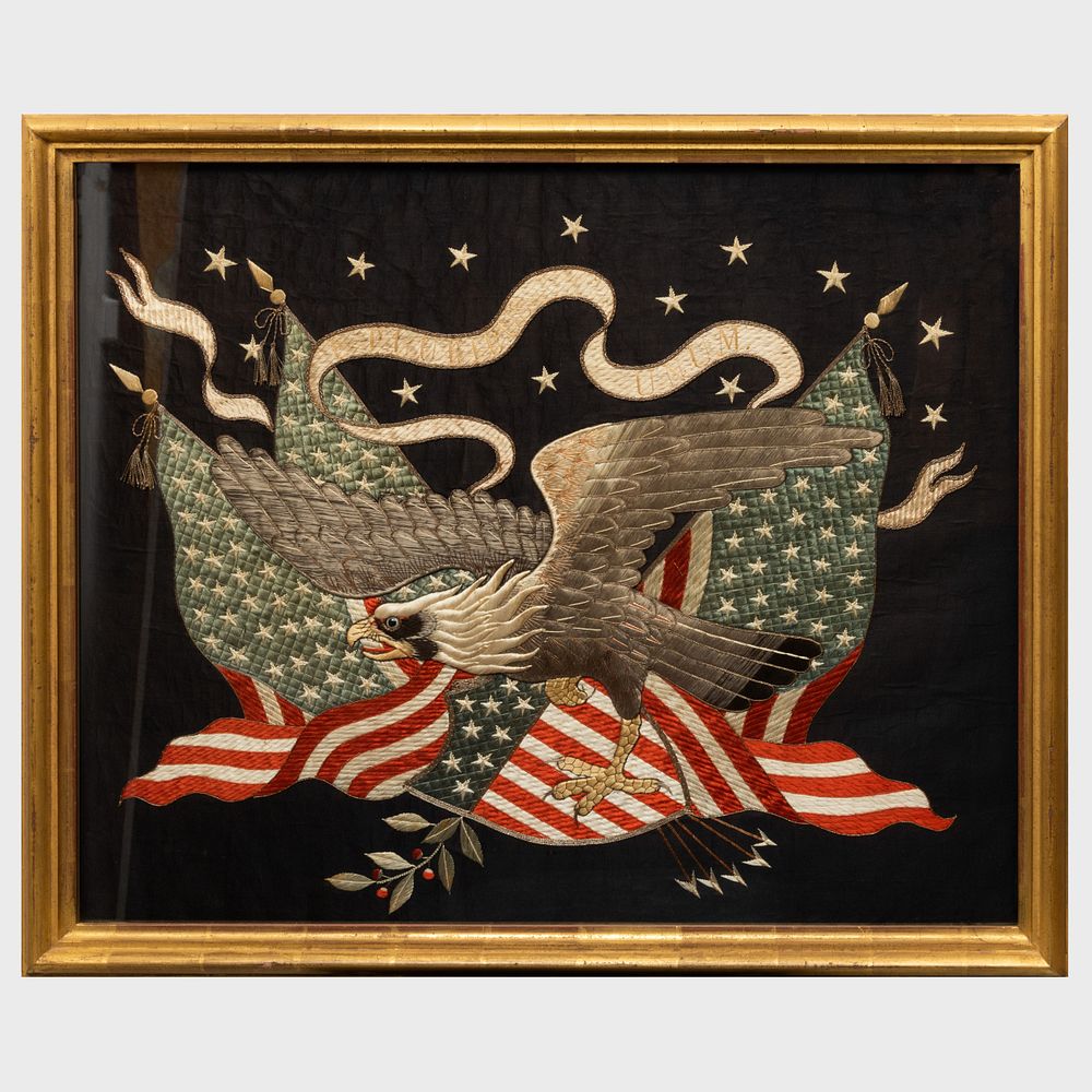 Appraisal: Japanese Export Embroidered Eagle Picture Made for the American market