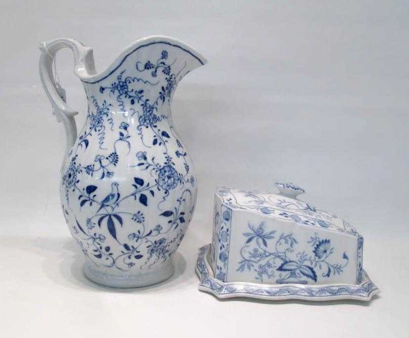 Appraisal: TWO BLUE AND WHITE PORCELAIN TABLEWARE ITEMS a water pitcher