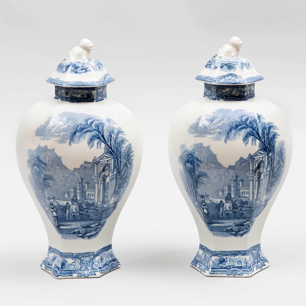 Appraisal: Pair of Carlton Ware Transfer Printed Porcelain Vases and Covers