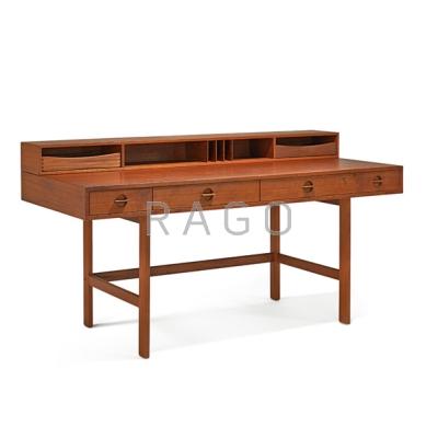 Appraisal: LOVIG Flip-top partner s desk Denmark Teak brass Stenciled to