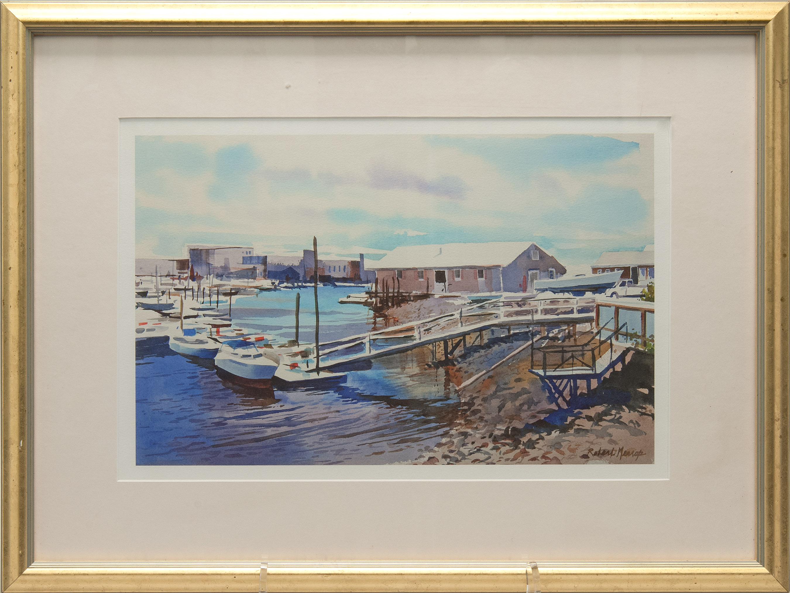 Appraisal: FRAMED WATERCOLOR UNTRACED ARTIST American th Century Depicting the docks