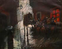 Appraisal: T Bougerra French th Century Rainy Night with Coach Oil