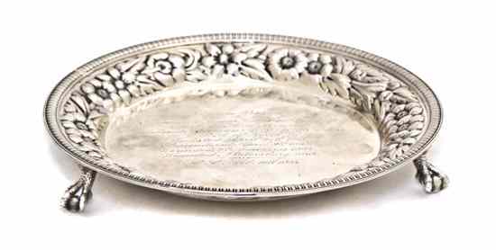 Appraisal: An American Sterling Silver Salver Gorham of circular form with