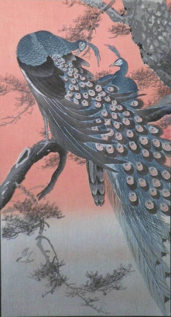 Appraisal: thC Chinese School Peacock on branch painted material probably silk