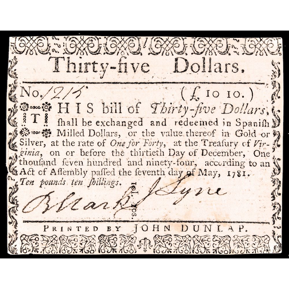 Appraisal: Colonial Currency Virginia May Note PCGS New- Virginia Currency Uncirculated