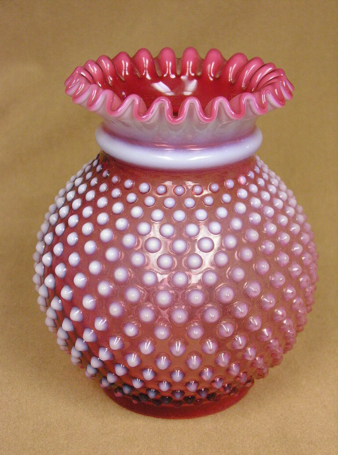 Appraisal: CRANBERRY OPALESCENT HOBNAIL SHADE The shade is h and has