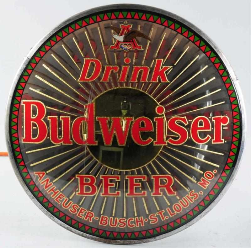 Appraisal: Budweiser Beer Reverse Glass Sign Made by Cincinnati Advertising Light-up