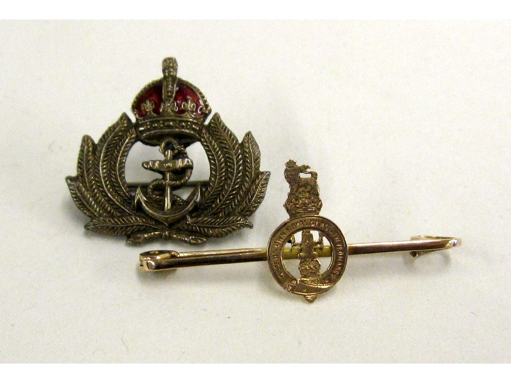 Appraisal: Two naval brooches one ct gold