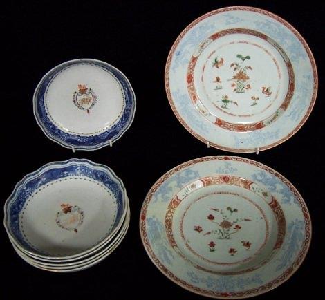 Appraisal: Six Chien Lung saucers with blue and white borders each