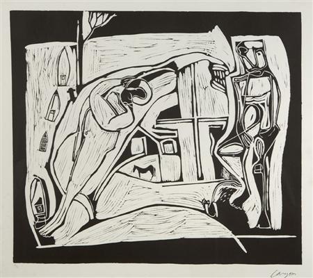 Appraisal: PETER LANYON BRITISH - SEAMAN'S RETURN Woodcut signed and numbered